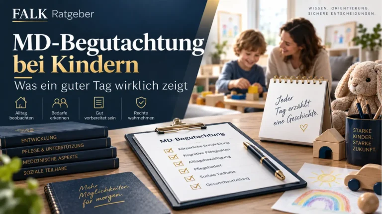 Illustration eines ruhigen Gesprächs zu Hause: Eine Bezugsperson spricht mit einer Besucherin, während das Kind mit Bausteinen spielt. Die Grafik trägt den Satz „Ein guter Tag ist eine Momentaufnahme“ und nennt drei Gesprächsanker: Fähigkeiten, Bedingungen und Alltag.