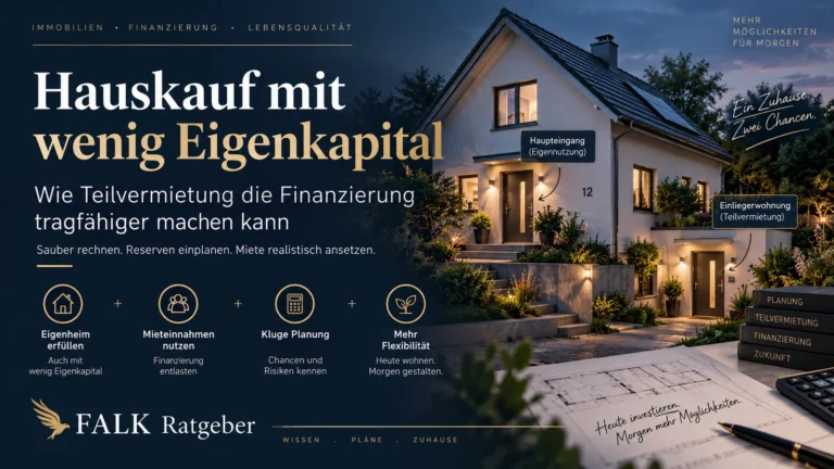 Modernes Wohnhaus mit separatem Eingang für eine Einliegerwohnung als Symbol für Hauskauf mit wenig Eigenkapital und Finanzierung durch Teilvermietung.